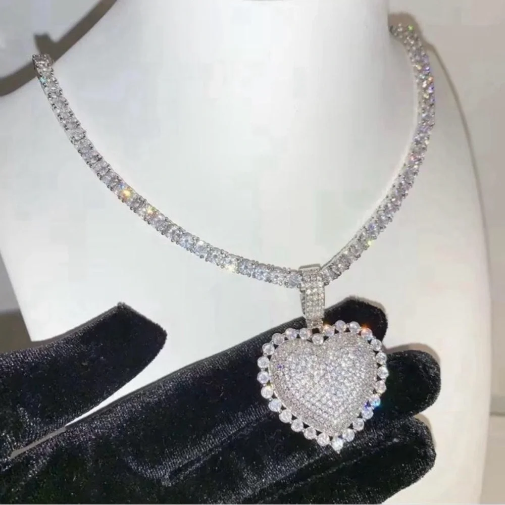 tennis Heart Pendant Necklace 16inch
